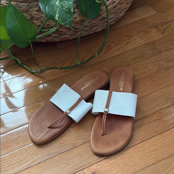 Andre Assous Shoes - Andre Assous Elegant Brown and White Leather Sandals with elastic strap